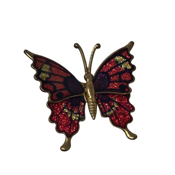 Vintage Enamel Butterfly Brooch Glittery Jewelry 1Z1-25 - Picture 1 of 2